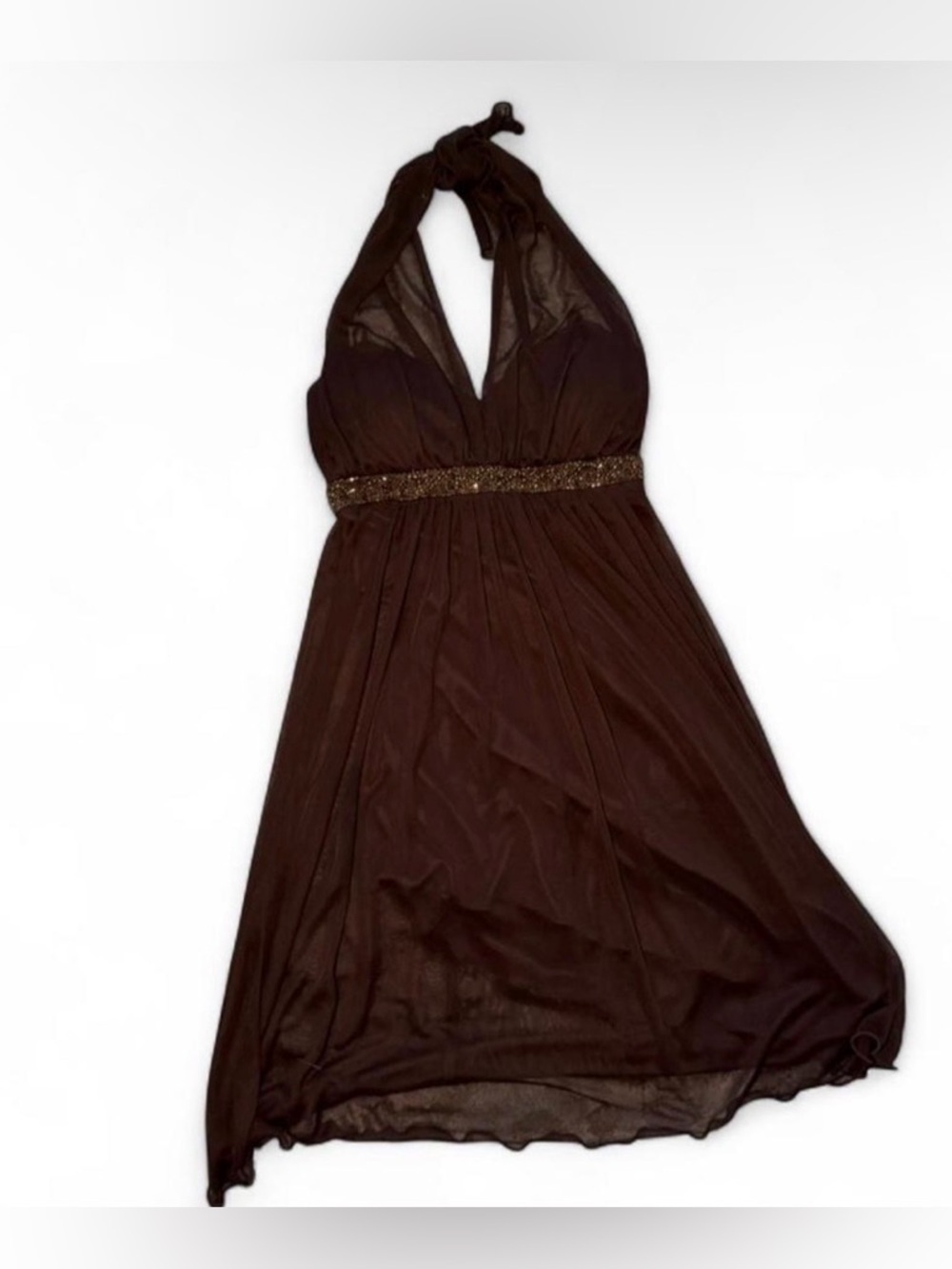 Y2K vintage Fairycore Beaded Brown halter neck mini dress Size: S🐚